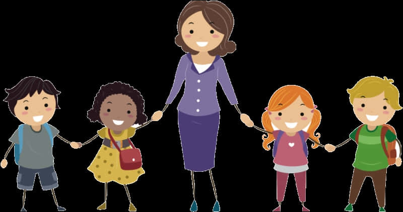 Teacherand Students Holding Hands Clipart PNG Image