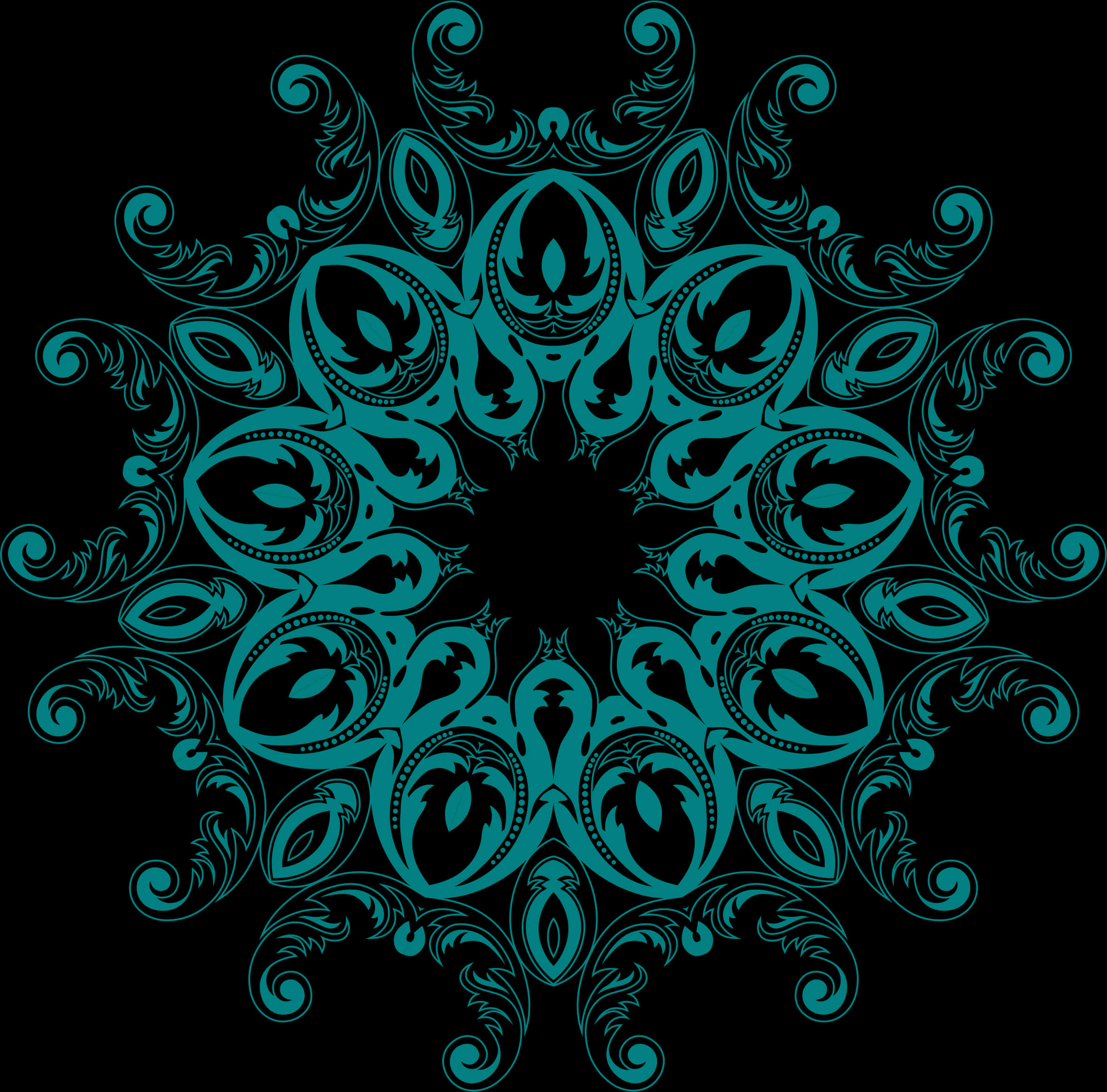 Teal_ Floral_ Mandala_ Pattern PNG Image