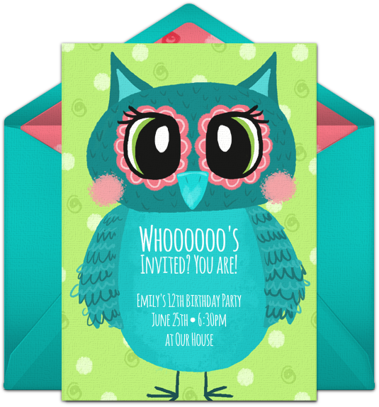 Teal Owl Birthday Invitation PNG Image