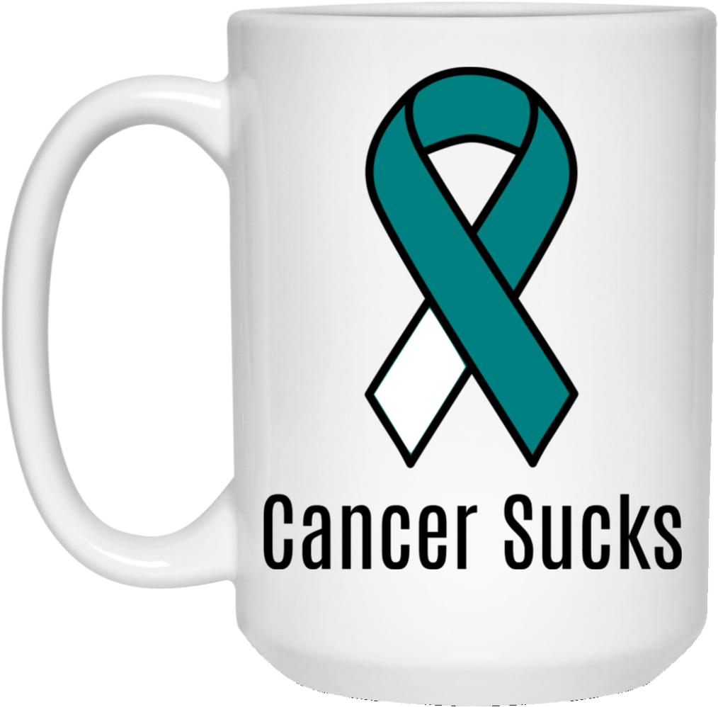 Teal Ribbon Cancer Awareness Mug PNG Image