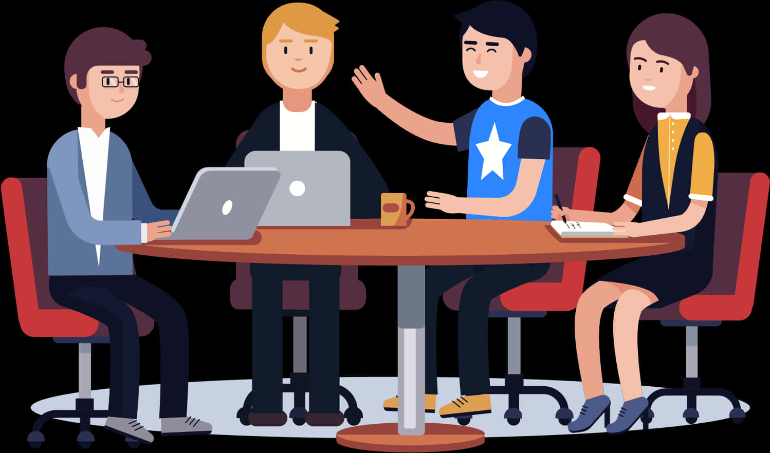 Team Meeting Cartoon Illustration PNG Image