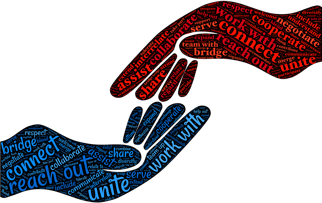 Teamwork Hands Word Cloud PNG Image