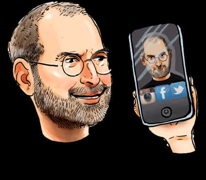 Tech Visionary Caricature Social Media Reflection PNG Image