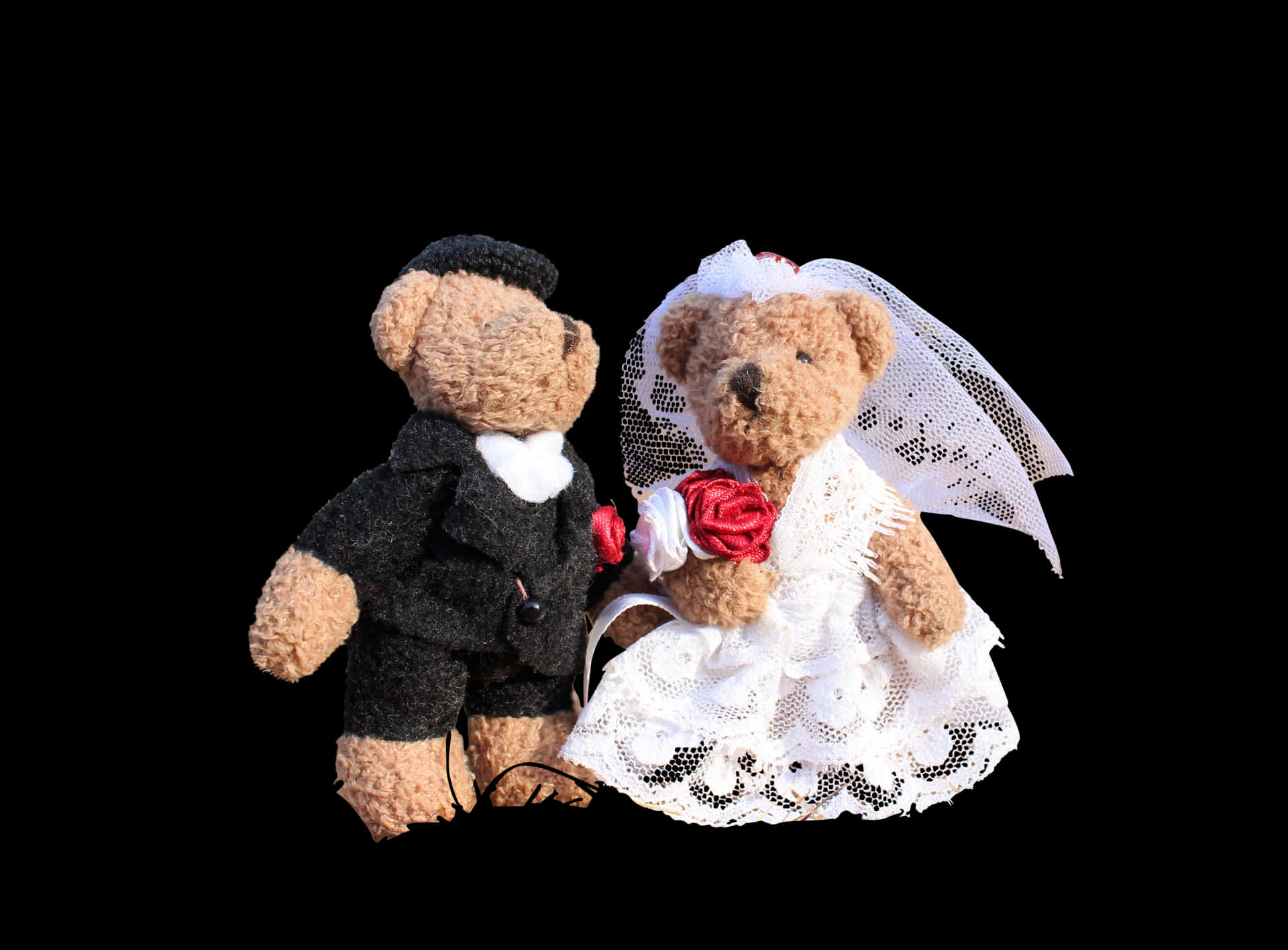 Teddy Bear Wedding Couple Black Background PNG Image