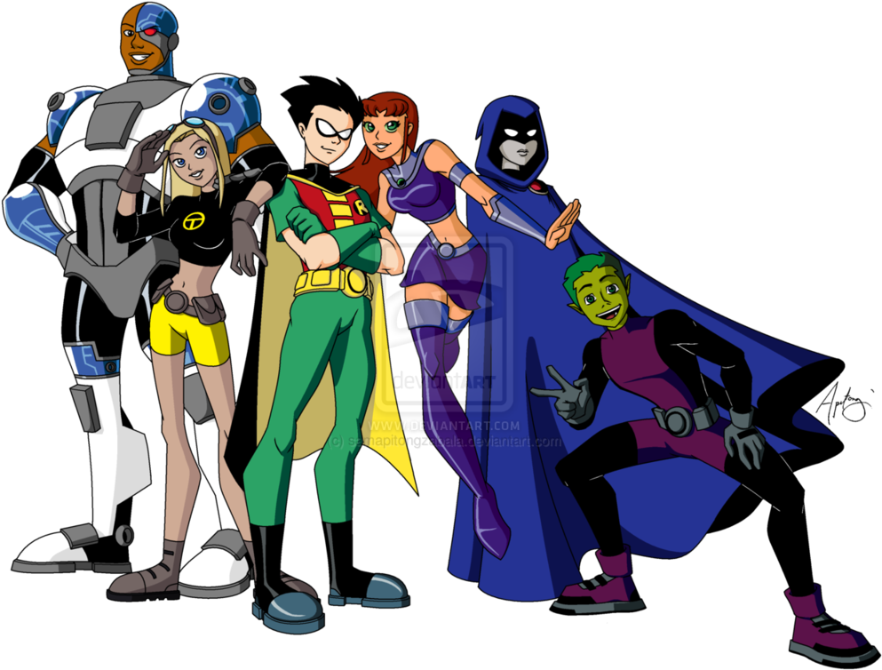 Teen_ Titans_ Animated_ Group_ Pose PNG Image