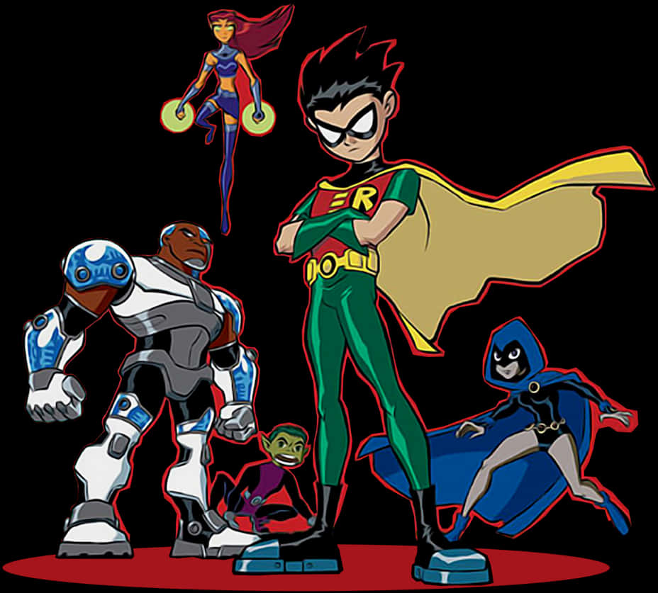 Teen Titans Animated Team Pose PNG Image