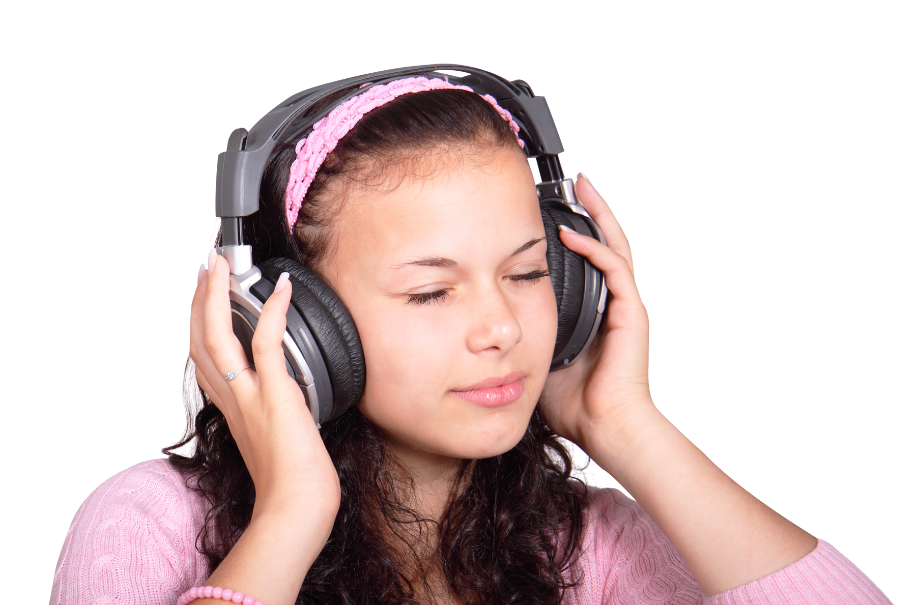 Teenage Girl Enjoying Music With Headphones PNG Image