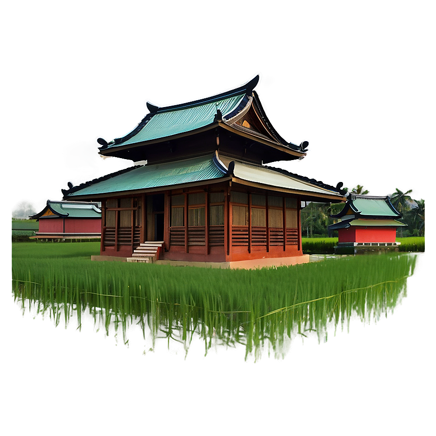 Temple Amidst Green Rice Fields Png Nnm PNG Image