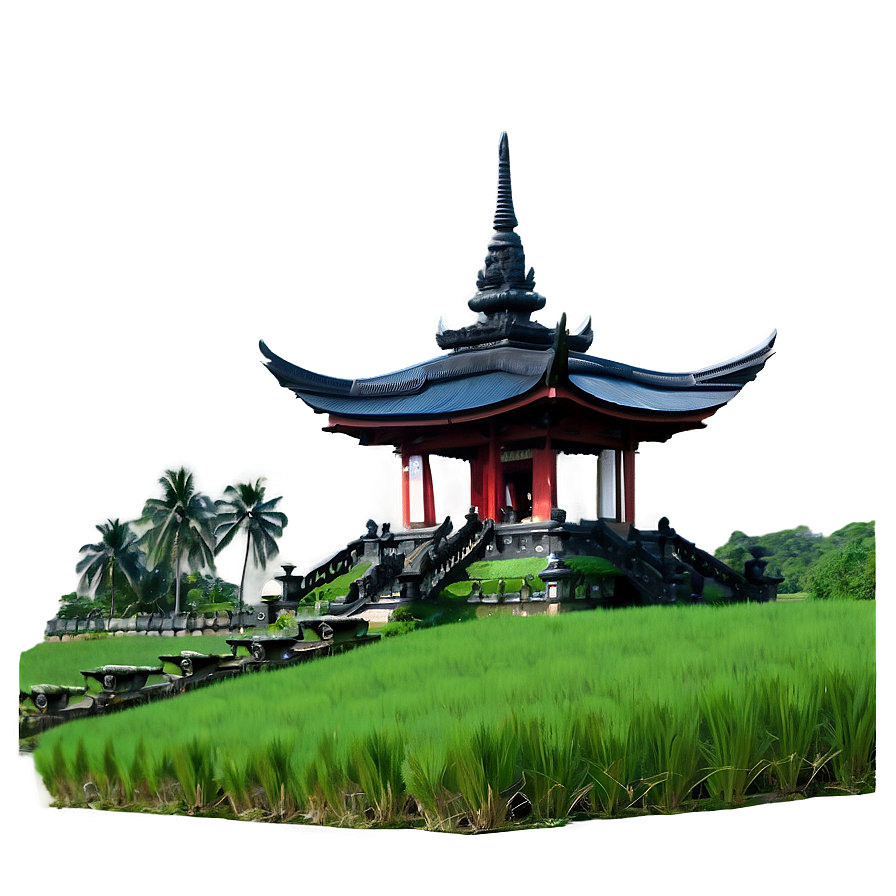 Temple Amidst Green Rice Fields Png Wtj61 PNG Image