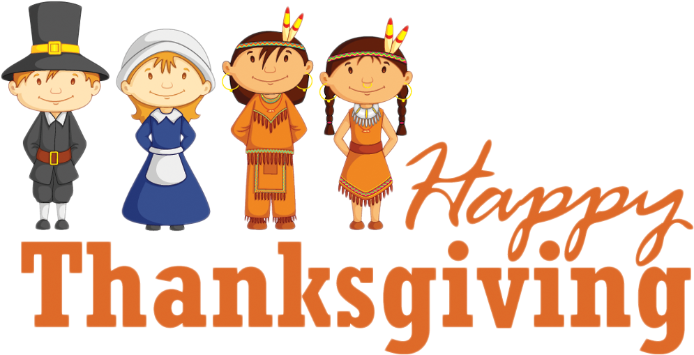 Thanksgiving Cartoon Pilgrimsand Native Americans PNG Image