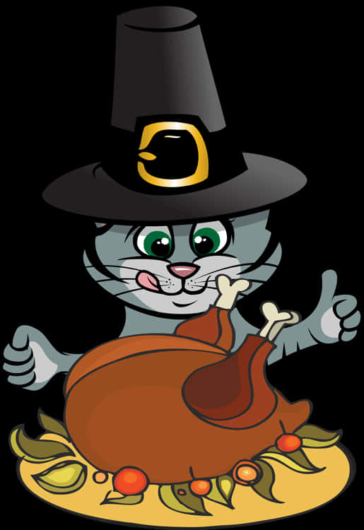 Thanksgiving Catwith Turkeyand Pilgrim Hat PNG Image