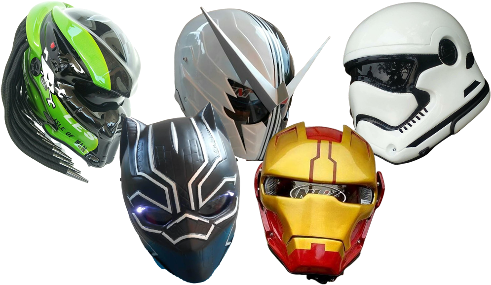 Themed Motorcycle Helmets Collection PNG Image