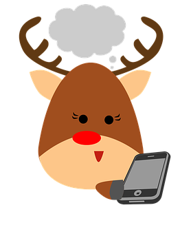 Thinking Reindeerwith Smartphone PNG Image