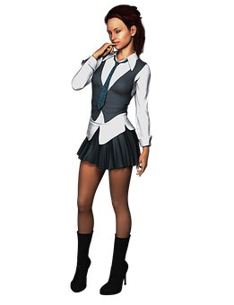 Thoughtful Animated Womanin School Uniform PNG Image