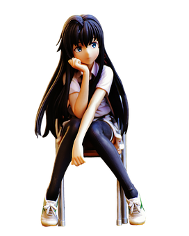 Thoughtful Anime Girl Seated Pose PNG Image