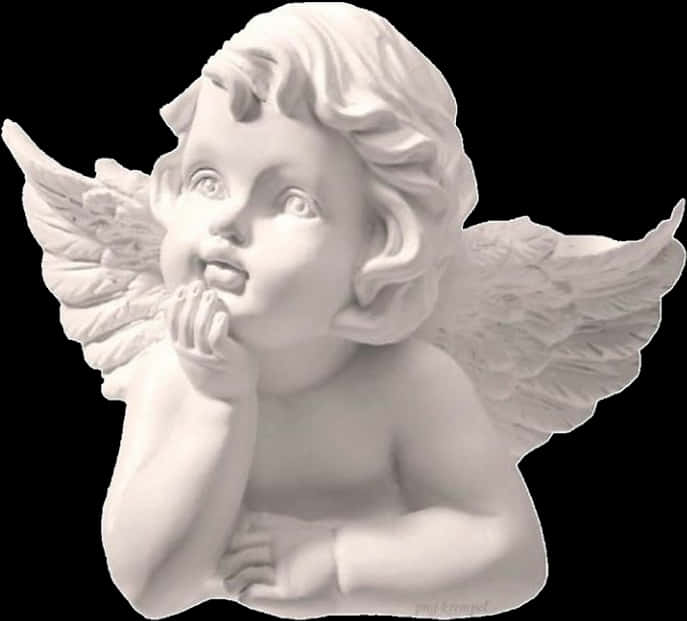 Thoughtful Cherub Statue PNG Image