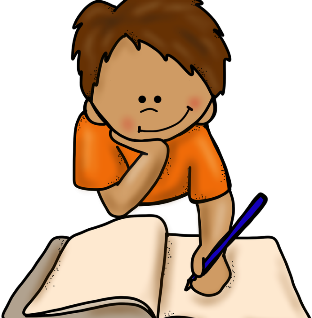 Thoughtful Child Writingin Notebook PNG Image