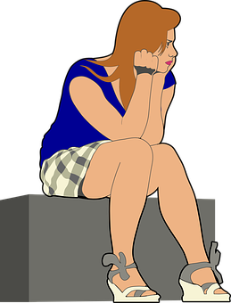 Thoughtful Woman Sitting Illustration PNG Image