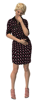 Thoughtful Womanin Floral Dress PNG Image