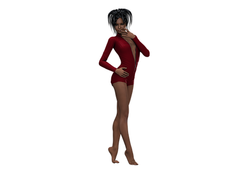 Thoughtful3 D Modelin Red Leotard PNG Image