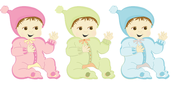 Three Cartoon Babiesin Colorful Outfits PNG Image