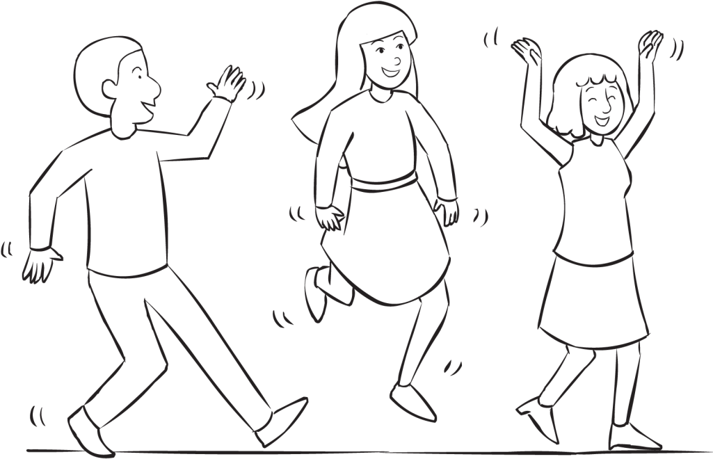 Three Children Playing Lineart PNG Image