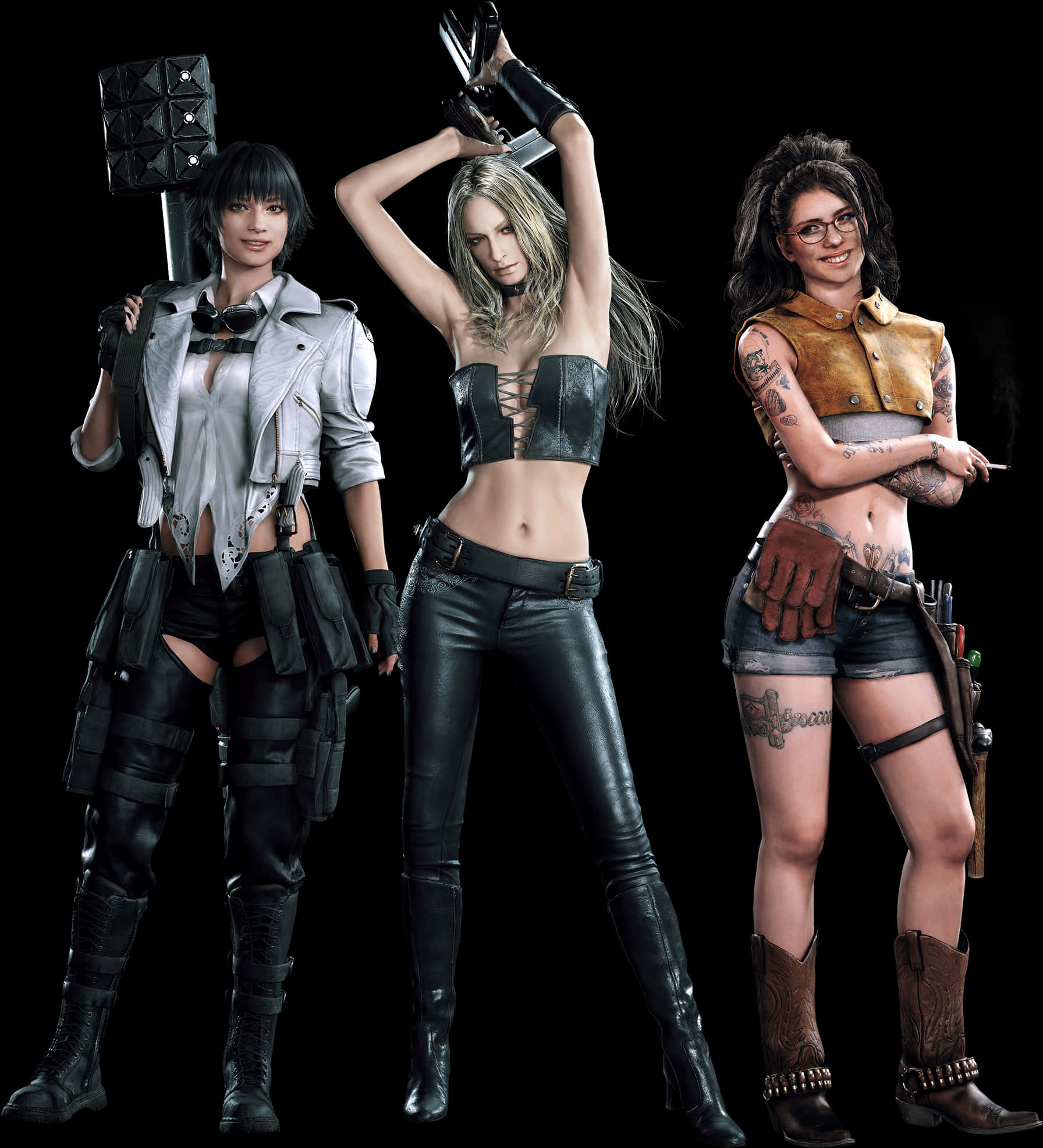 Three Female Characters Apocalyptic Style PNG Image