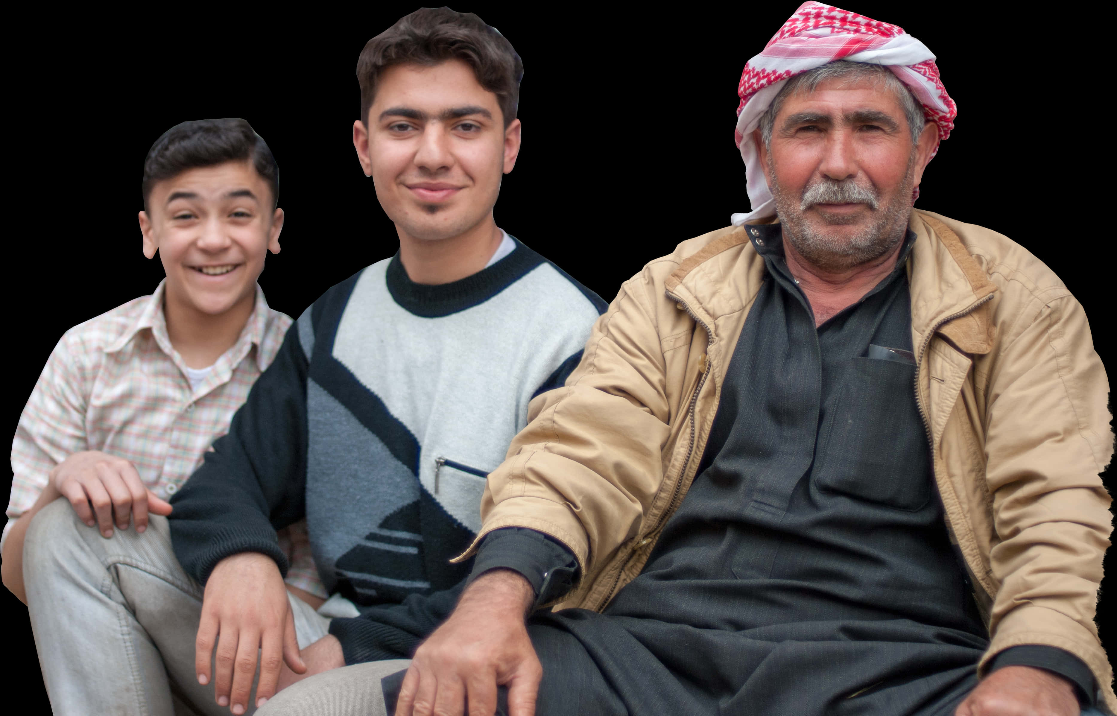 Three Generations Men Sitting Together PNG Image