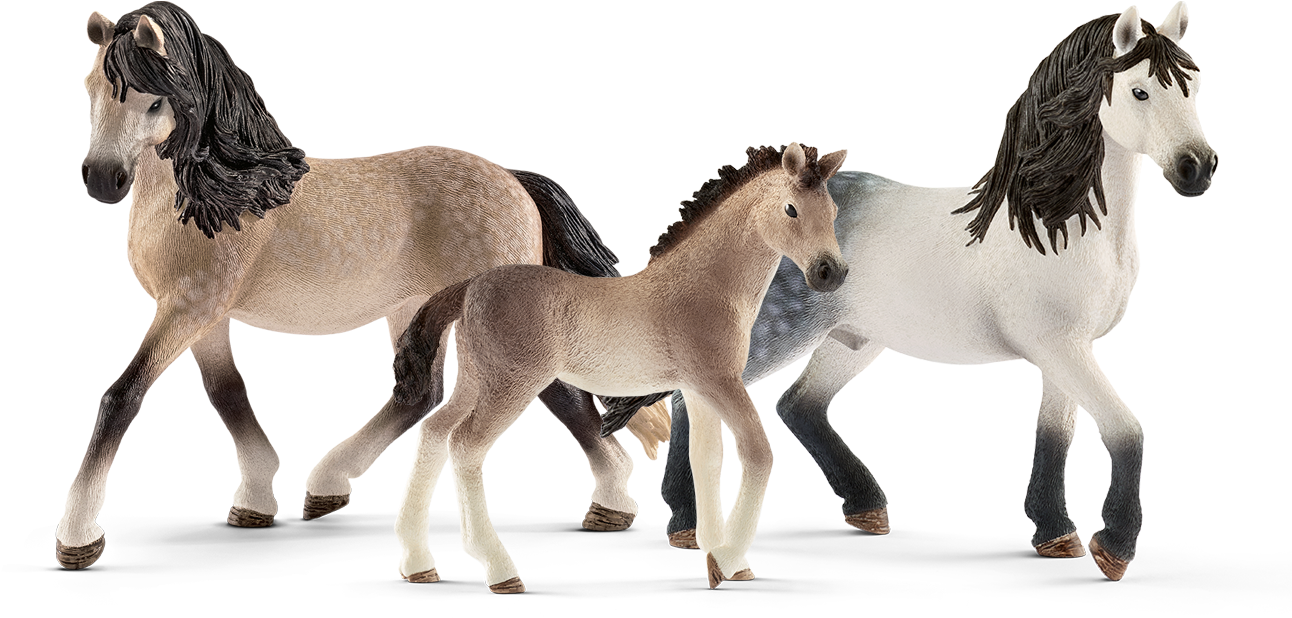 Three Horse Family Walking Together PNG Image