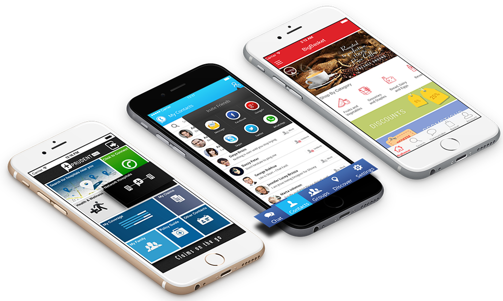 Three Smartphones Displaying Apps PNG Image