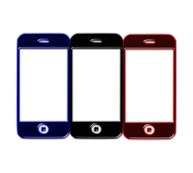 Three Smartphones Neon Outline PNG Image