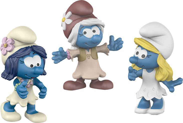 Three Smurfs Characters3 D Render PNG Image