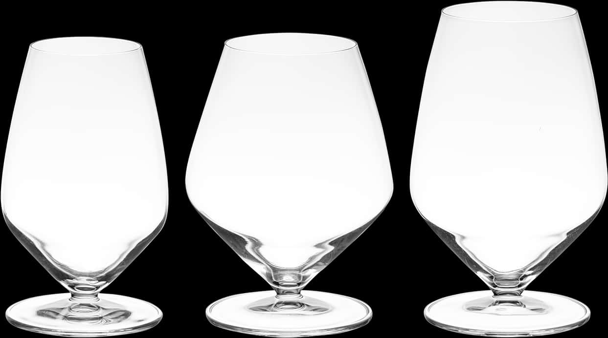 Three Stemmed Wine Glasses Isolated PNG Image