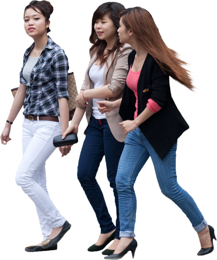 Three Women Walking Together PNG Image