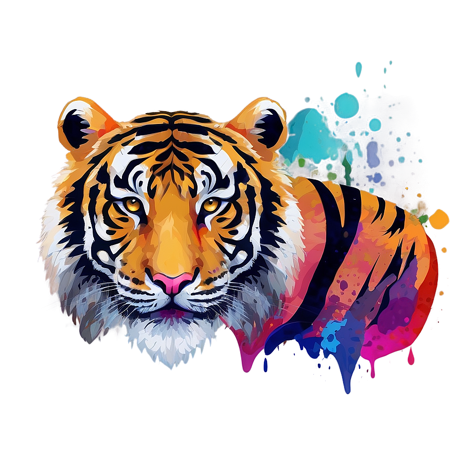 Tiger Face With Abstract Colors Png 06252024 PNG Image