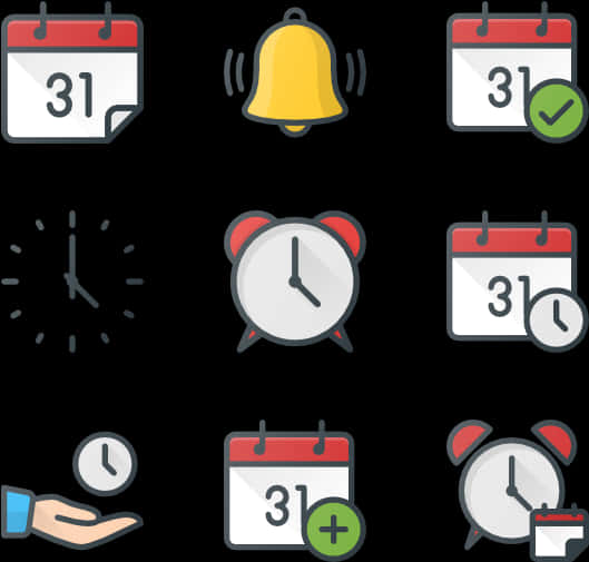 Time Management Icons Set PNG Image