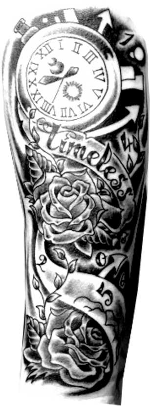 Timeless Rose Clock Arm Tattoo PNG Image