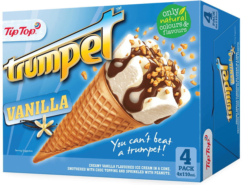 Tip Top Trumpet Vanilla Ice Cream Cone Packaging PNG Image