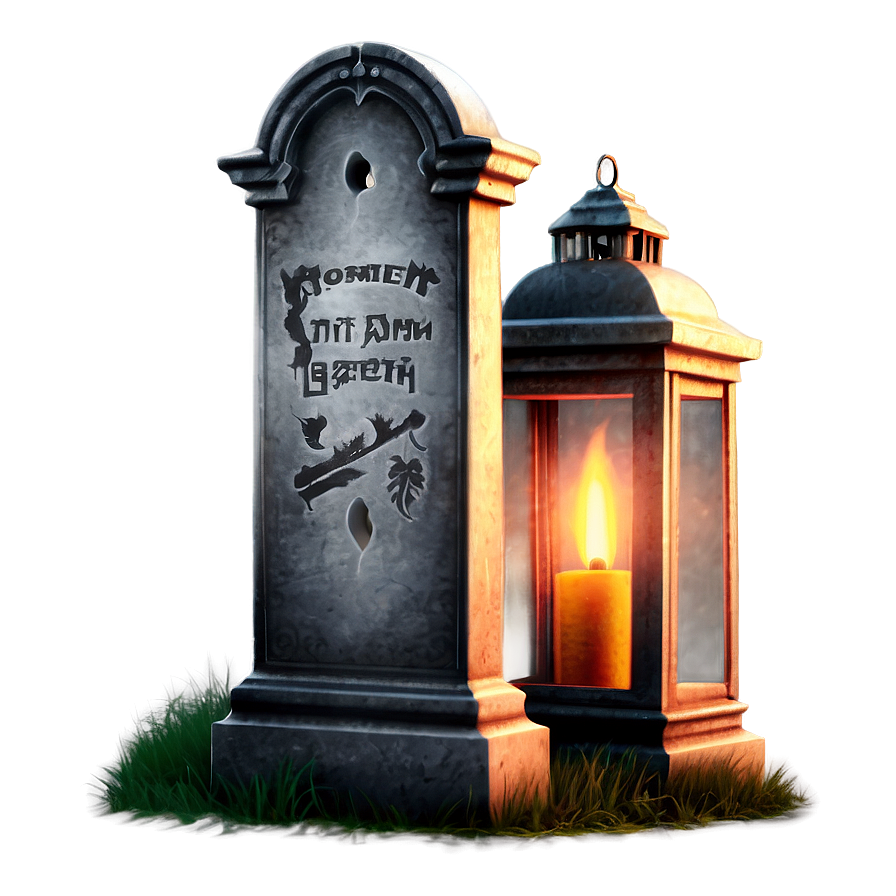 Tombstone With Lantern Png Det PNG Image