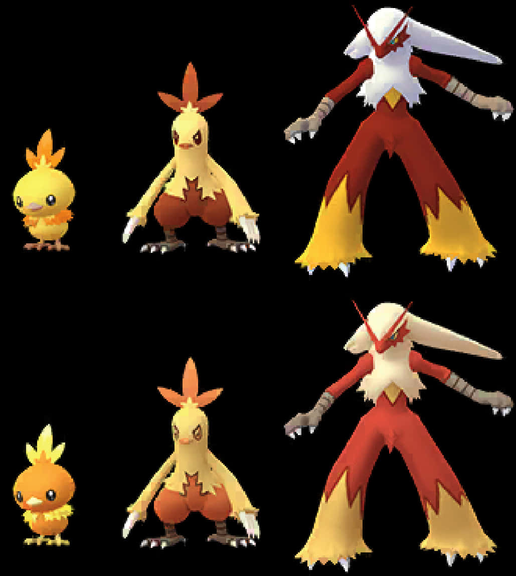 Torchic Combusken Blaziken Evolution Set PNG Image