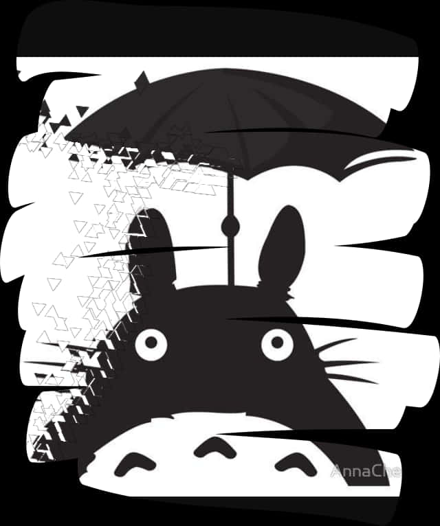 Totoro_with_ Umbrella_ Glitch_ Art PNG Image