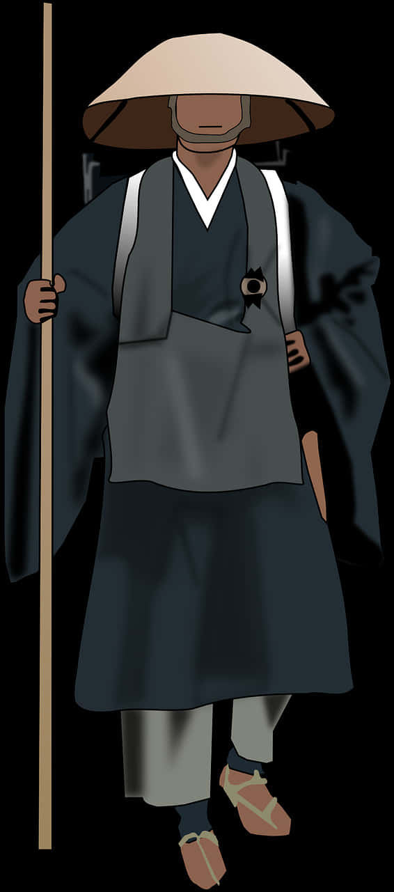 Traditional Anime Monkwith Staff PNG Image