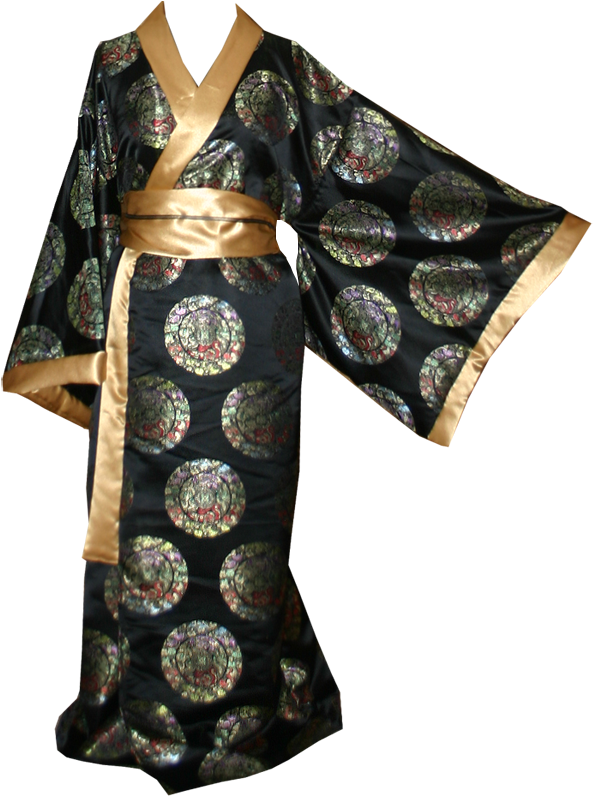 Traditional Black Kimonowith Gold Obi PNG Image