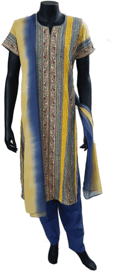 Traditional Blue Yellow Salwar Suit Mannequin PNG Image