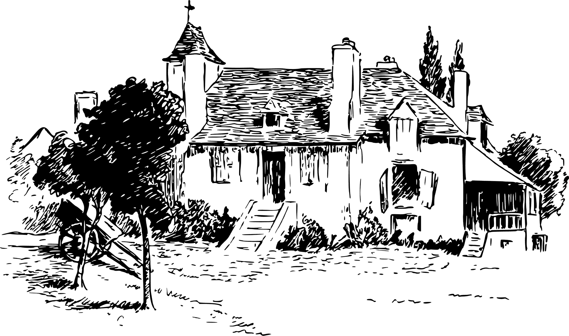 Traditional Country House Sketch PNG Image