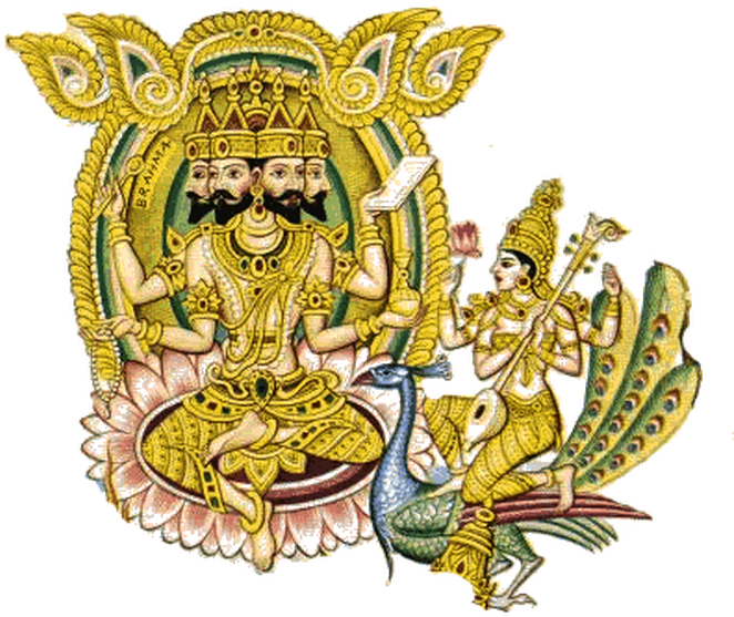 Traditional Depictionof Saraswatiand Brahma PNG Image