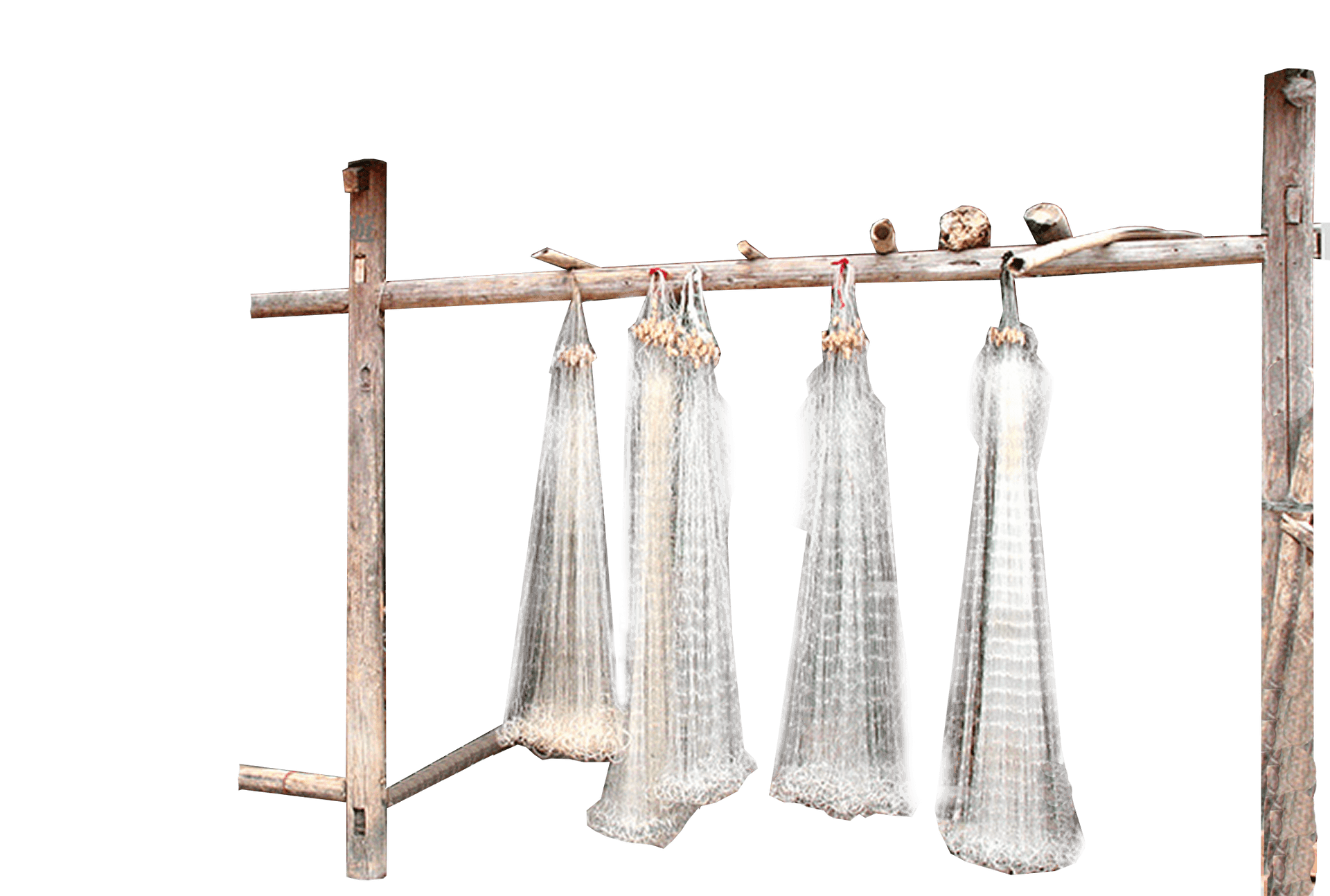 Traditional Fishing Nets Drying PNG Image