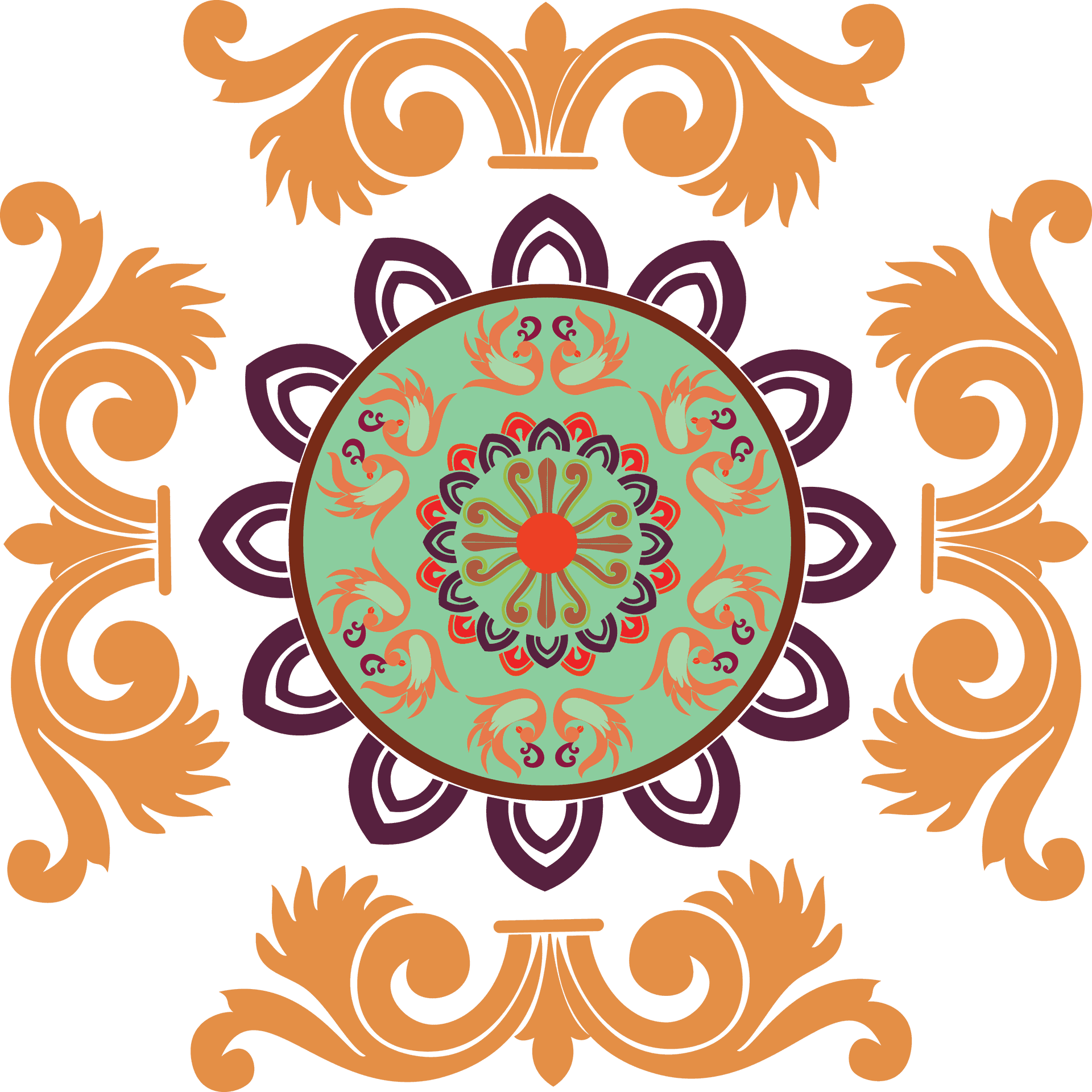 Traditional Floral Rangoli Design PNG Image