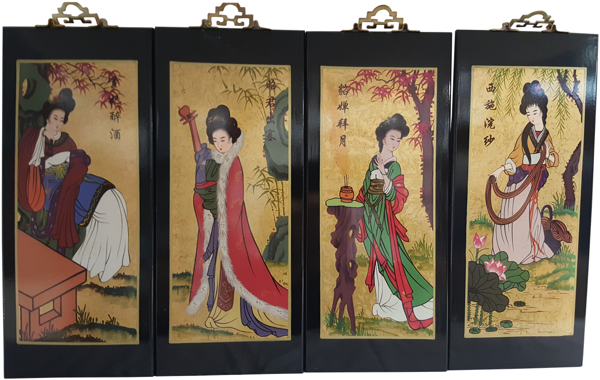 Traditional Geisha Art Panels PNG Image