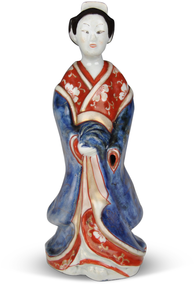 Traditional Geisha Ceramic Figurine PNG Image